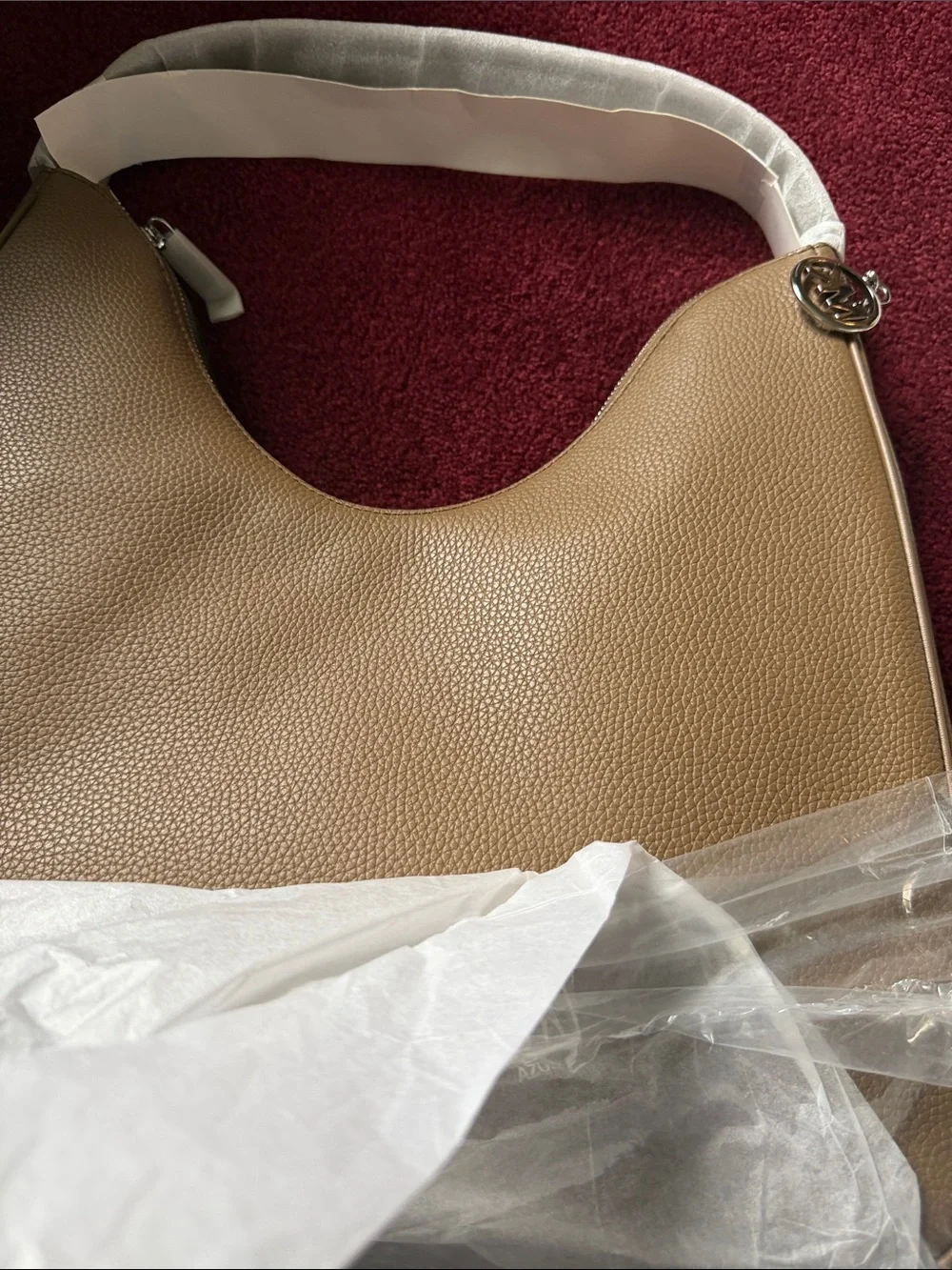 Tory Burch Tan Pebbled Leather Hobo with Logo Accent